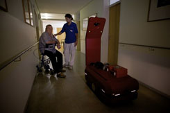 Scenario for Service Robots in Inpatient Care Facilities: CASERO® Detects People in the Aisles Using Night Mode